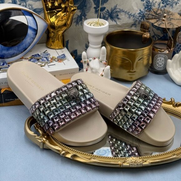 🆕 KURT GEIGER LONDON 🧿 NWOB Meena Eagle Jewel Sandal, Pastel Rainbow - Sz US 6 - Picture 7 of 16